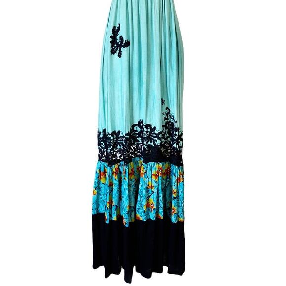 Resort Dress by T. ZOVICH Maxi Dress Mixed Media Green Floral V-Neck Spaguetti L - Picture 8 of 11